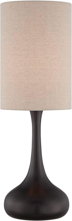 360 Lighting Droplet 24 1/2" High Mid Century Modern Table Lamp Brown Espresso Bronze Finish Metal Single Fabric Tan Cylinder Shade Living Room Bedroom Bedside Nightstand House Office Home Reading
