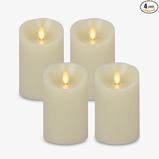 Luminara - Flameless LED Battery Operated Flickering Pillar Candles - Ivory - Pack of 4-3x4.5 - Realistic Moving Flame Real Wax Indoor/Outdoor Decor