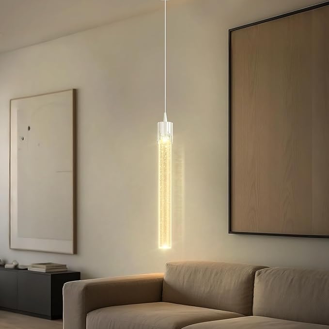 Mini 1 Light Chrome Crystal Pendant Lights,Modern Led Kitchen Island Hanging Light Fixture,Adjustable Pendant Lighting for Kitchen Island,Dimmable 2700k-6000k