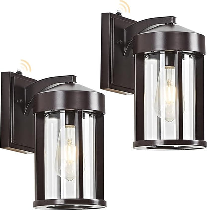 Dusk to Dawn Outdoor Wall Lights Fixture with Photocell Sensor, Modern Geometric Industrial Coffee-Bronze Exterior Wall Sconce, Waterproof Anti-Rust Porch Light for House Patio Entryway Garage(2 Pack)