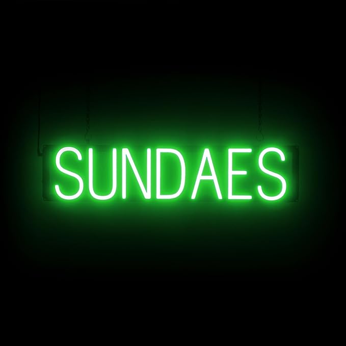 SpellBrite SUNDAES Sign | Treat-Related Sign with Neon Look, Green LED Light Source | 28.2" x 6.3"