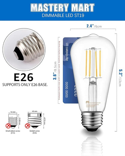 MASTERY MART 90 Pack Vintage LED Edison Bulbs, E26 Led Bulb 5.5W Equivalent to 60W, Dimmable, 4000K Cool White, High Brightness ST58 Antique LED Filament Bulbs, Clear Glass