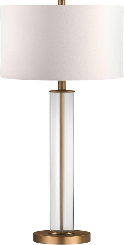 Harlow 29" Tall Table Lamp with Fabric Shade in Clear Glass/Brass/White