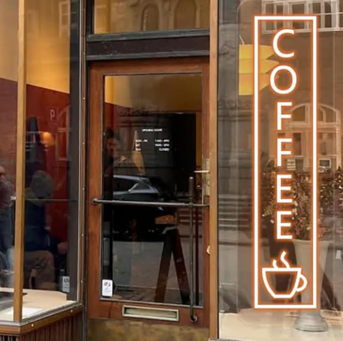 Vertical Coffee Neon Sign – LED Wall Light with Cup Icon for Coffee Bar Size:30x8inches