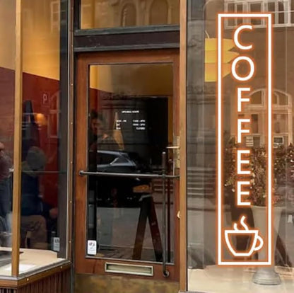 Vertical Coffee Neon Sign – LED Wall Light with Cup Icon for Coffee Bar Size:30x8inches