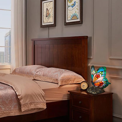 Bedside Table Lamp LED Tiffany Blue Fairy Butterfly Nightstand Table Lamps Stained Glass Shade ON Off Switch Home Office Desk Lamp Night Light Girl Grandma Mothers Day Gifts W/Gift Box