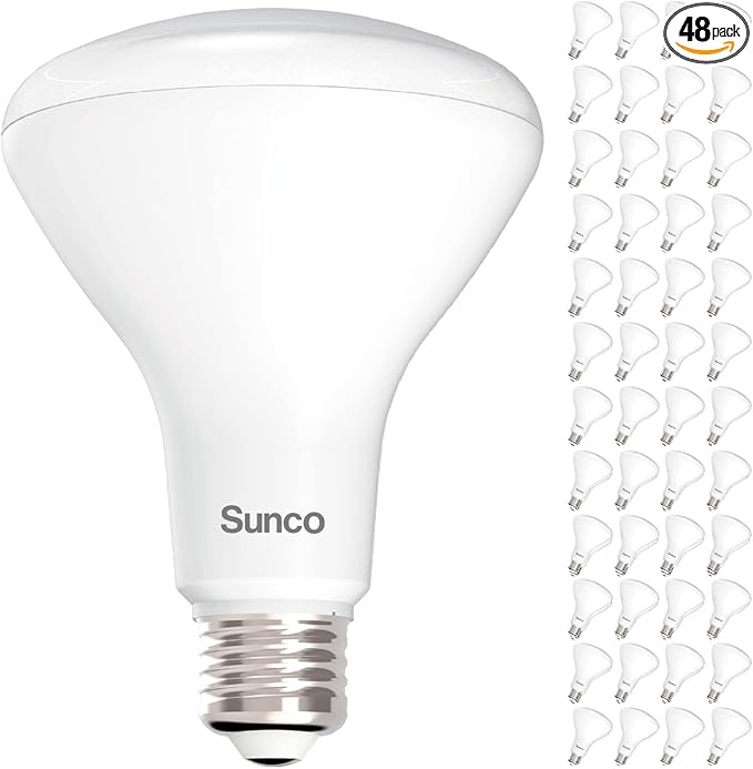 Sunco 48 Pack BR30 LED Bulbs, Indoor Flood Lights CRI93 11W Equivalent 65W 5000K Daylight 850 Lumens, E26 Base, 25000 Lifetime Hours Interior Home Residential Dimmable Recessed Can Light Bulbs - UL