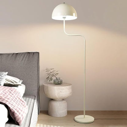 Unique Floor Lamp Metal Dome Shade Modern Floor Light Cute Mush-Room Standing Floor Lamp Tall White Lamp with Foot Switch and Iron Shade