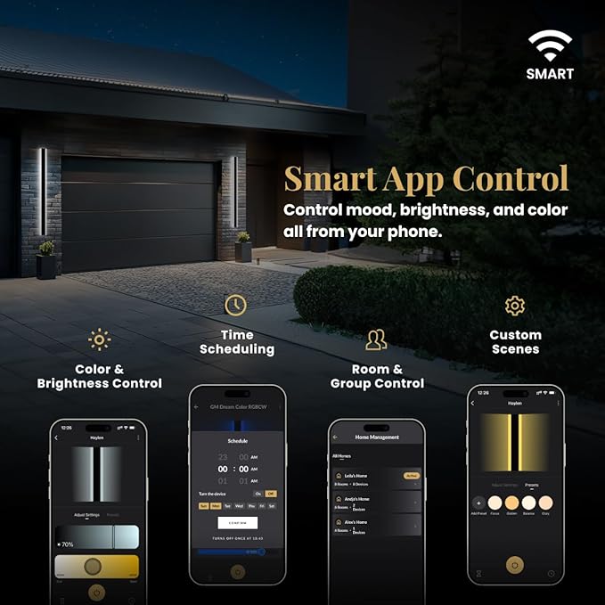 𝗠𝗢𝗗 𝗟𝗜𝗚𝗛𝗧𝗜𝗡𝗚 Waterproof Outdoor Wall Light with Smart Home App, Wi-Fi/Bluetooth, Adjust 3000K-6000K & Brightness, LED Long Porch Lights with App Control, 1-Pack (79" | Smart Home)