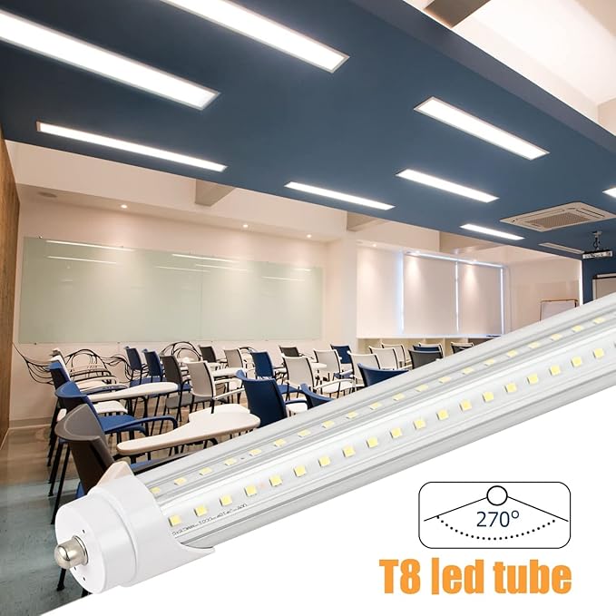 12 Pack 6FT T8 LED Tube Light Bulbs 40W One Pin Fa8 Cap 6000K Daylight with Dual-Row LEDs 6 Foot T10 T12 Fluorescent Replacement for Garage, Shop, Warehouse
