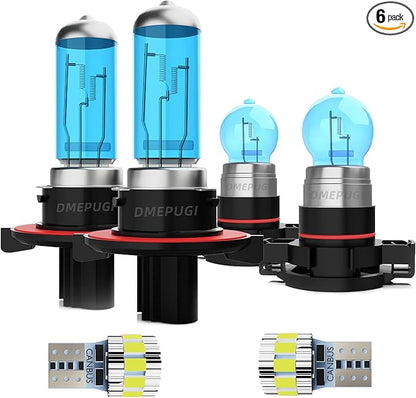 Headlight Bulbs License Plate Lights Compatible With GMC Yukon XL 2007-2008, 9008 High Low Beam + H16 Fog Lights Halogen Light Bulb + License Plate Lights, Pack of 6