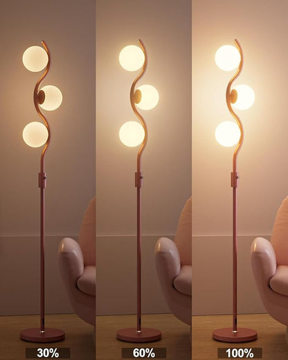 60IN Dimmable (Brightness Adjustable) Pink Floor Lamp, Modern Standing Lamps with 3 Globe Soft Warm White 3000K Bulbs, Mid Century Floor Lamp for Living Room Bedroom Home Decor