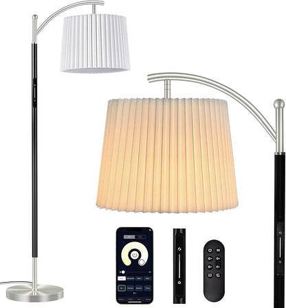 Etto Modern Dimmable Floor Lamp with Fabric & Pleated Shades, Remote & Touch Control, Adjustable Brightness & Color Temperatures, Tall Standing Lamp for Living Room Bedroom Office (Black Nicke)