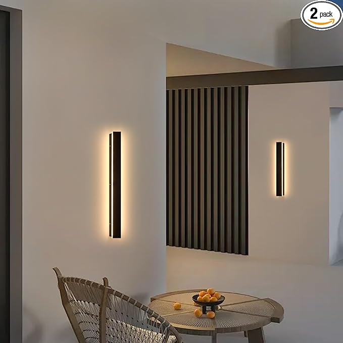 2PC 31.5inch Modern Outdoor Wall Lights, IP65 Waterproof Long Exterior Light Fixtures Wall Mount, LED Linear Outdoor Wall Sconce Lights, 3000K Outside Garage Lights for House Patio