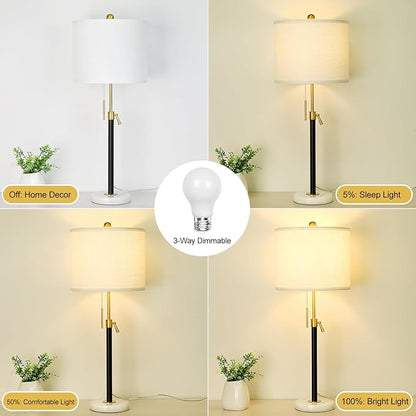 Table Lamps for Bedrooms Set of 2, 22" to 30" Height Adjustable Nightstand Lamps with Linen Shade, Pull Chain Switch Lamps for Living Room, 3 Way Dimmable Beside Lamp