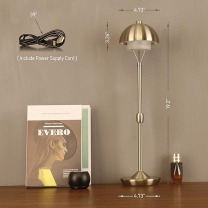 Modern Table Lamp Cordless Portable Desk Lamp, 2700K Stepless Dimming Rechargeable Battery Operated LED Lights for Bedroom, USB-C Charging, Restaurant/Bar/Night Light/Gifts (Brushed Nickel)