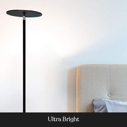 Brightech Sky Flux Dimmable LED Floor Lamp – Super Bright Floor Lamp with 3 Light Modes for Living Room, Office – Torchiere Standing Touch-Lamp, Tall Torch Lamp for Bedroom & Reading – Black