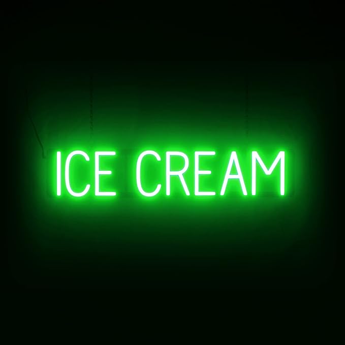 SpellBrite ICE CREAM Sign | Treat-Related Sign with Neon Look, Green LED Light Source | 31.7" x 6.3"