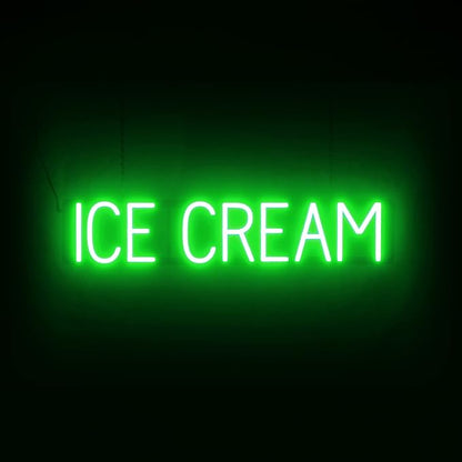 SpellBrite ICE CREAM Sign | Treat-Related Sign with Neon Look, Green LED Light Source | 31.7" x 6.3"