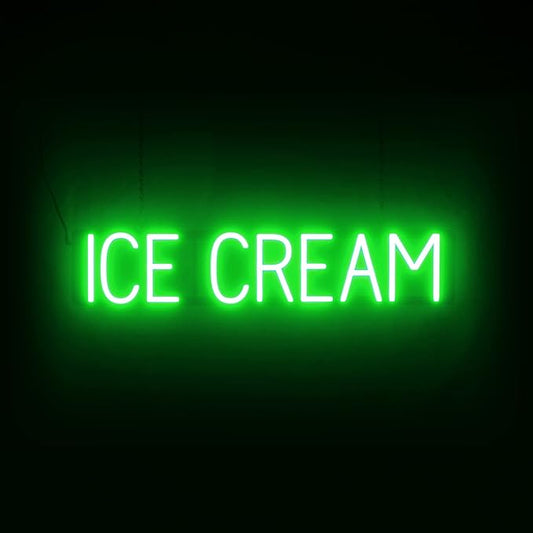 SpellBrite ICE CREAM Sign | Treat-Related Sign with Neon Look, Green LED Light Source | 31.7" x 6.3"
