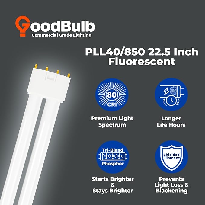 GoodBulb PLL40/850 40W 22.5" Twin Tube Compact Fluorescent Light Bulb 4-pin 2G11 Base 5000K Daylight 2800 Lumen 36000 Hour Long Life Biax Pack of 10