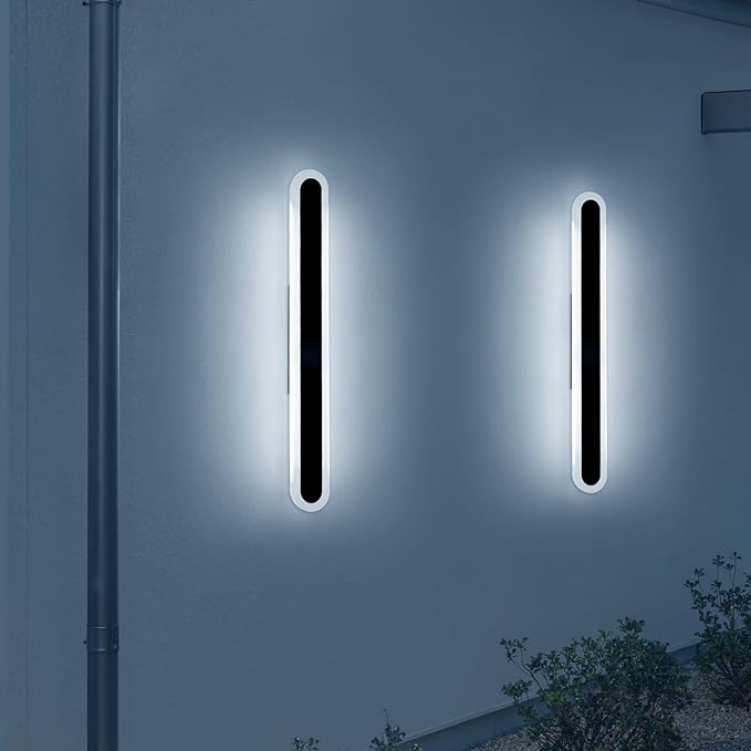 2 Pack 31.4inch Long Linear Outdoor Wall Light, 3000K-6000K Dimmable Modern Wall Mounted Sconce, IP65 Waterproof, Black Oval Exterior Lighting Fixture for Garage, Patio, Porch, Garden