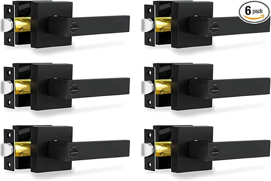Privacy Door Levers, 6 Pack Matte Black Door Handles, Bed and Bath Door Locksets Heavy Duty Keyless Interior Handles, Reversible for Left Right Handed Doors