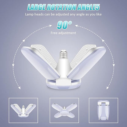 LED Garage Lights 4 Pack, New Upgrade 80W Deformable Shop Lights with 4 Adjustable Panels, E26/E27 LED Ceiling Light, 8000LM 6500K Hight Bay Light for Basement Warehouse Workshop
