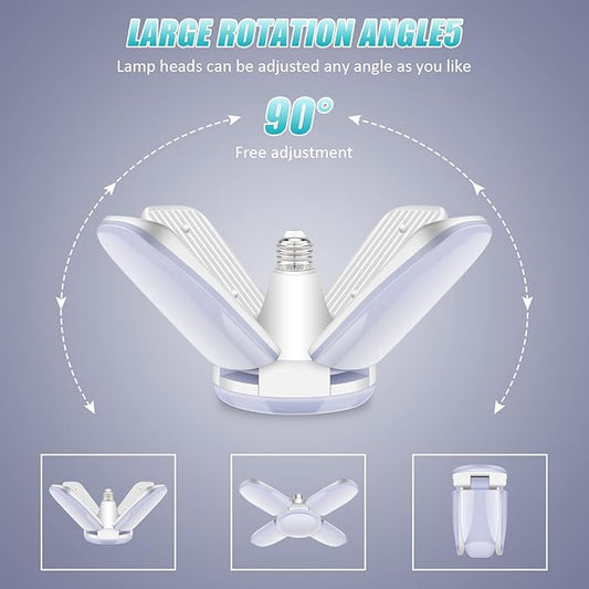 LED Garage Lights 2 Pack, New Upgrade 80W Deformable Shop Lights with 4 Adjustable Panels, E26/E27 LED Ceiling Light, 8000LM 6500K Hight Bay Light for Basement Warehouse Workshop
