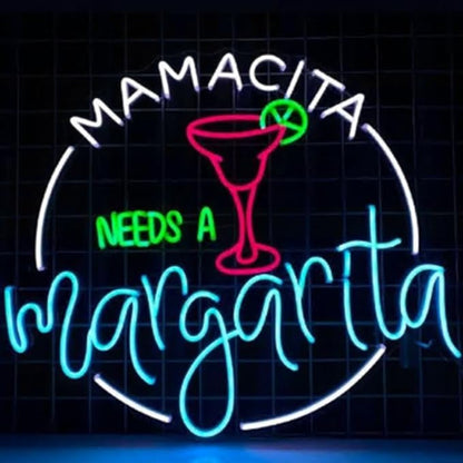 Mamacita Needs A Margarita Led Sign, 22" Cocktail Neon Sign, Cocktail Bar Wall Decor, Margarita Lover Gifts