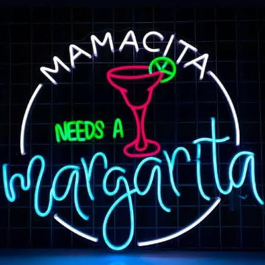 Mamacita Needs A Margarita Led Sign, 22" Cocktail Neon Sign, Cocktail Bar Wall Decor, Margarita Lover Gifts