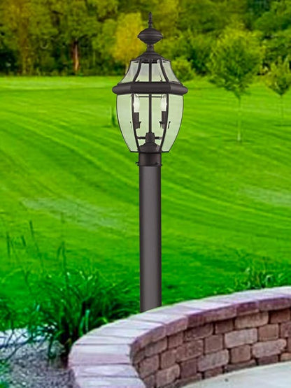 Livex Lighting 2254-07 Monterey 2 Light Outdoor Bronze Finish Solid Brass Post Head with Clear Beveled Glass
