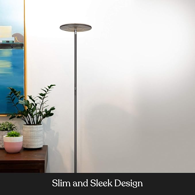 Brightech Sky Flux Dimmable LED Floor Lamp – Super Bright Floor Lamp with 3 Light Modes for Living Room, Office – Torchiere Standing Touch-Lamp, Tall Torch Lamp for Bedroom & Reading - Bronze