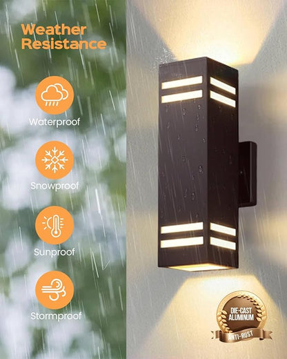 SHIMR Dusk to Dawn Outdoor Wall Lights 2 Pack, Exterior Lighting Fixtures with Oil Rubbed Bronze Finish, Square Outdoor Sconce Lights Up and Down Lights for House Porch Patio [ETL Listed]
