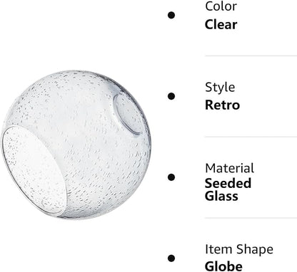 3 Pack Fixture Replacement Globe Shade, 6 Inch Diameter, E26 Base 1-5/8 Inch Fitter, Glass Globe Lampshade Cover for Pendant Wall Sconce Chandelier Vanity Light (3 Pack 6 Inch Clear Seeded Glass)
