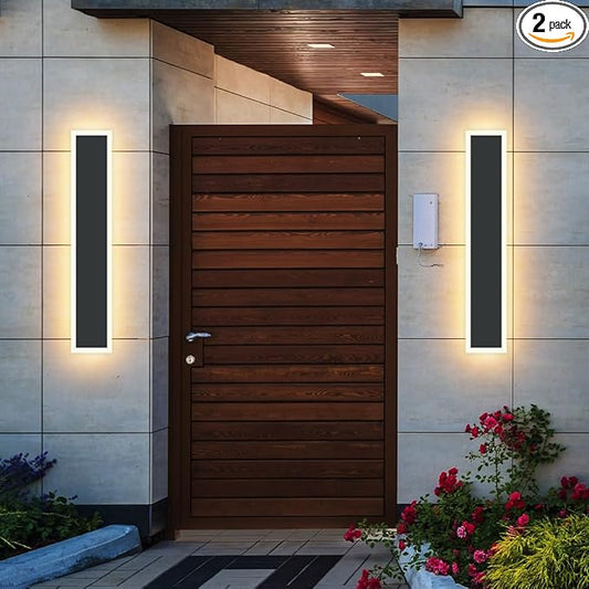 2-Pack 24IN Modern Outdoor Wall Light LED Long Wall Lighting Fixture IP65 Waterproof Wall Lamps, Dimmable 24W 2200LM Black Wall Sconce, 3000K/4000K/5000K Selectable, ETL