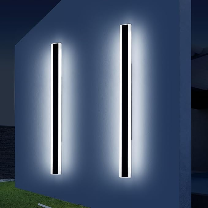 2 Pack 71inch Long Outside Wall Light Fixture, 6000K Cold White, Modern Outdoor Wall Sconce, IP65 Waterproof, 60W, Black Exterior LED Linear Lights for House, Garage, Patio, Balcony