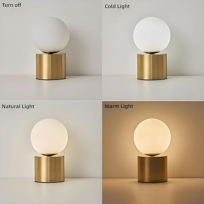 Mid Century Modern Table Lamp with Gold for Bedroom Bedside Night Light White Glass Globe Table Lamp for Bedroom Living Room and Office