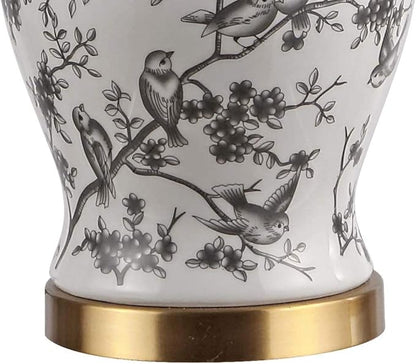 JONATHAN Y JYL3005C 22" French Country Ginger Jar Table Lamp, Gray and White Chinoiserie Ceramic Bedside Lamp for Living Room, Traditional Bedroom Nightstand with White Linen Shade, LED Bulb Included