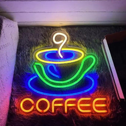 Coffee Cup LED Neon Sign, Coffee Bar Shop Cafe Restaurant Decoration Neon Light Sign Decor Welcome Sign Size:16x15inch