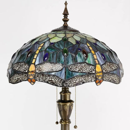Tiffany Floor Lamp Stained Glass Lamp Standing Reading Light 16x16x70 Inch for Living Room (Amber Yellow Dragonfly)