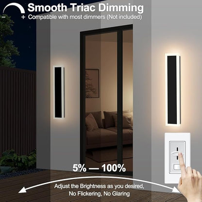 24inch Modern Outdoor Wall Light Porch Light LED Long Wall Light Fixture IP65 Waterproof Wall Lamps, Dimmable 24W 2200LM Black Wall Sconce, 3000/4000/5000K Selectable, ETL