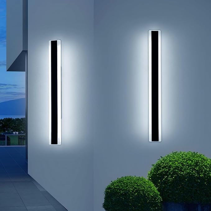 2 Pack 31.4inch Modern Outdoor LED Wall Sconces, Dimmable 3000K-6000K with Remote Control, IP65 Waterproof Black Aluminium Long Exterior Wall Light Fixture for Porch, Patio, Garage, Yard