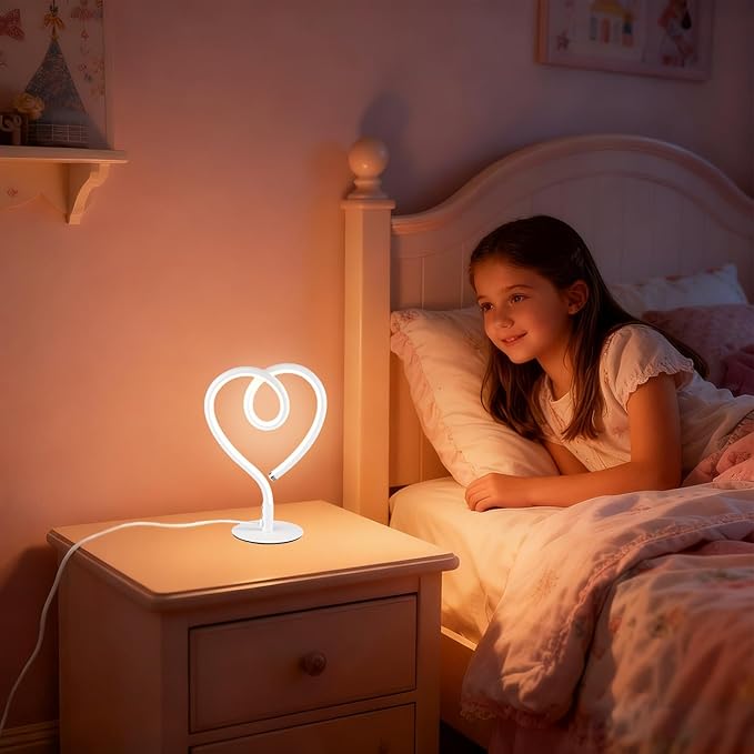 White Table Lamp – 3CCT 2700K 4000K 6500K Stepless Dimmable Heart Lamp, Touch Control Aluminum Bedside Table Lamp with USB Adapter, Small Table Lamp for Bedroom,Teen,Room,Girls Room