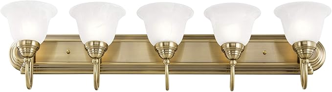Livex Lighting 1005-01 Belmont 5-Light Bath Light, Antique Brass, 36 x 8.5 x 8.5