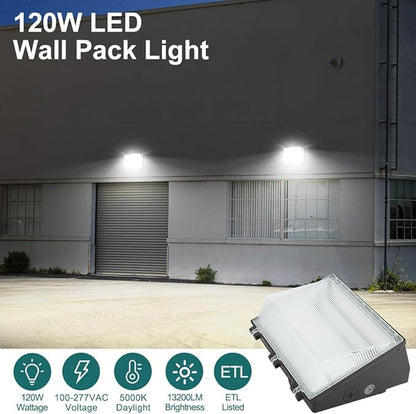 kadision 120W LED Wall Pack Light, 13200lm 5000K Daylight 100-277V, Dusk-to-Dawn Outdoor Lighting Fixture for Parking Lots, Backyards, ETL Listed