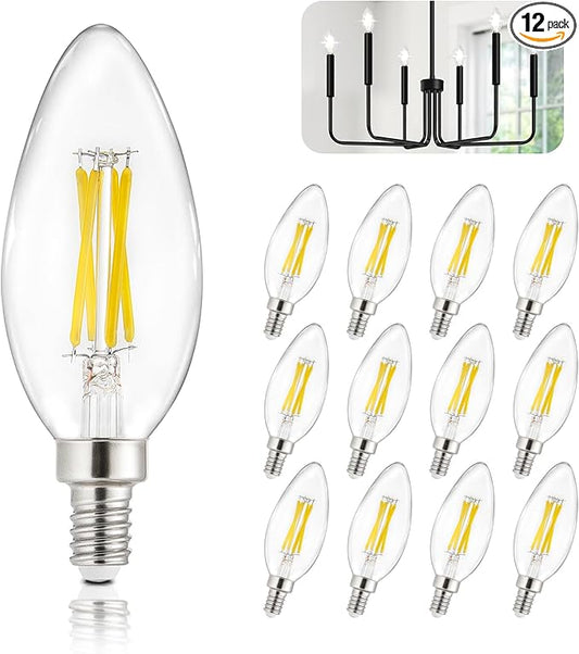 Depuley LED Light Bulbs E12: Candelabra Candle Light Bulb 4W Equivalent 40W Incandescent - LED Chandelier Light Bulbs 5000K Daylight - C35 Clear Filament Bulb E12 Base 500 LM 90+ CRI 12 Pack