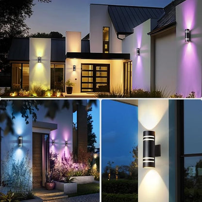 KIZON Modern RGBCW Outdoor Sconce Color Changing, Dimmable Porch Light, Black, 4x4x12 inches, App Control with Remote, Compatible with Alexa Google Assistant, ETL Listed