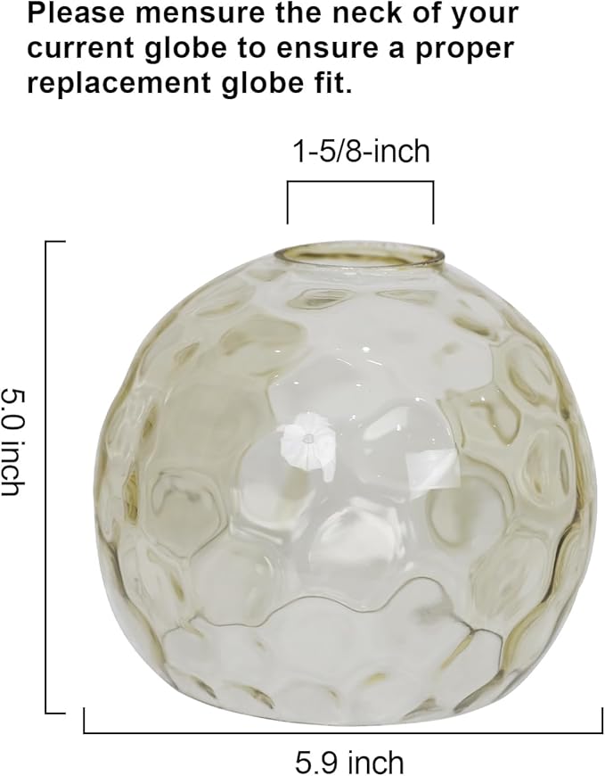 3 Pack Fixture Replacement Globe Shade, 6 Inch Diameter, E26 Base Amber Hammered Glass, Glass Globe Lampshade Cover for Pendant Chandelier Vanity Light No Hardware