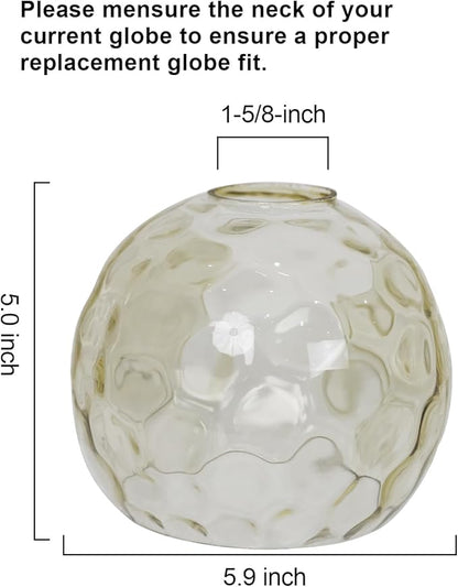 3 Pack Fixture Replacement Globe Shade, 6 Inch Diameter, E26 Base Amber Hammered Glass, Glass Globe Lampshade Cover for Pendant Chandelier Vanity Light No Hardware